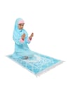 Kız Çocuk Namaz Elbisesi Çicek Basklı Kolu Manşetli Ve Seccadeli Set