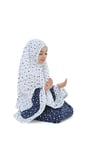 Kız Çocuk Namaz Elbisesi Larcivert Rengi Yıldız Baskılı Kemer Desenli