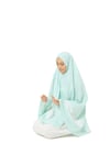 Kız Çocuk Namaz Elbisesi Mint Rengi Yıldız Baskılı Kemer Desenli