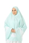 Kız Çocuk Namaz Elbisesi Mint Rengi Yıldız Baskılı Kemer Desenli