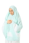 Kız Çocuk Namaz Elbisesi Mint Rengi Yıldız Baskılı Kemer Desenli