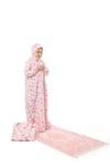 Pratik Fermuarlı Pamuklu Kız Çocuk Namaz Elbisesi 4 Parçalı Set Pembe Baskılı