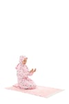 Pratik Fermuarlı Pamuklu Kız Çocuk Namaz Elbisesi 3 Parçalı Set Pembe Baskılı