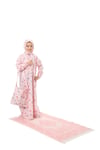 Pratik Fermuarlı Pamuklu Kız Çocuk Namaz Elbisesi 4 Parçalı Set Pembe Baskılı