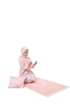 Pratik Fermuarlı Pamuklu Kız Çocuk Namaz Elbisesi 4 Parçalı Set Pembe Baskılı