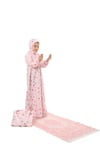 Pratik Fermuarlı Pamuklu Kız Çocuk Namaz Elbisesi 4 Parçalı Set Pembe Baskılı