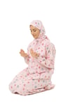 Pratik Fermuarlı Pamuklu Kız Çocuk Namaz Elbisesi Pembe Baskılı