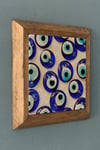 Masif Çerçeveli Nazar Boncuğu Doğaltaş Tablo Oscar Stone Decor 28x28 cm