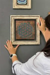 Oscar Stone Decor Çerçeveli Tablo Taş Duvar Dekoru 30 X 30 Cm Lotus Yaşam Çiçeği Sri Yantra