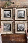 Oscar Stone Decor Çerçeveli Taş Tablo Duvar Dekoru 20x20cm 4'lü Set Karakalem İstanbul