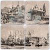 OSCAR STONE DECOR GRAVÜRLER 4'lü DOĞALTAŞ BARDAK ALTLIĞI / BA389 (COASTER)