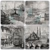 OSCAR STONE DECOR İSTANBUL KARAKALEM 4'lü DOĞALTAŞ BARDAK ALTLIĞI / BA353 (COASTER)