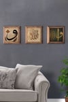 Oscar Stone Decor Masif (Ahşap) Çerçeveli 3'lü Set Taş Tablo Pano 28x28 cm Vav Elif Vav Allah