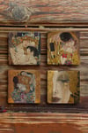 Oscar Stone Decor Taş Bardak Altlığı Stone Coasters - 4lü Set Gustav Klimt Tabloları