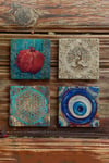 Oscar Stone Decor Taş Bardak Altlığı Stone Coasters - 4lü Set Hayat Ağacı Nar Yaşam Çiçeği