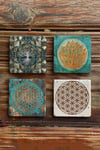 Oscar Stone Decor Taş Bardak Altlığı Stone Coasters - 4lü Set Yaşam Çiçeği Lotus Hayat Ağacı