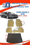 Ford Focus 3 2011-2014 Bej Stw Havuzlu Paspas ve Bagaj Seti Bizymo