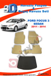 Ford Focus 3 Sedan 2011-14 Bej Havuzlu Paspas + Bagaj Set Bizymo