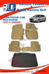Ford Focus 4 Hb (İnce Stepne) 2015 Ve Sonrası Bej Paspas ve Bagaj Havuzu Seti