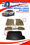 Renault Megane 4 Sedan Sağ Kulak Bej Havuzlu Paspas ve Bagaj Seti Bizymo
