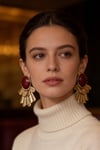 Bordo Taşlı Gold Püsküllü Sallantılı Küpe