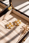 Vip Kare İnci Detaylı Gold Renk Vintage Küpe