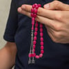 Gümüş Püsküllü Pembe Sıkma Kehribar Tesbih