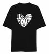 14 Şubat Sevgililer Günü Love Kalp Baskılı Oversize Bisiklet Yaka T-shirt - Siyah