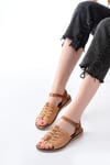 205-029 Bej Ortopedik Hakiki Deri Kadın Sandalet