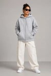 3 İplik Şardonlu Tam Fermuarlı Kapüşonlu Arka Çanta Detaylı Sweatshirt - Gri