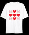 Anneler Günü Hediye MOM Kalp Baskılı Oversize Bisiklet Yaka T-shirt - Beyaz