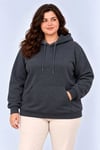 Battal Büyük Beden Üç İplik İçi Şardonlu Kapüşonlu Kanguru Cepli Kışlık Sweatshirt - Füme