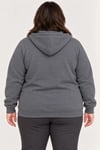Battal Büyük Beden Üç İplik İçi Şardonlu Kapüşonlu Tam Fermuarlı Kışlık Sweatshirt - Füme