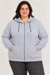 Battal Büyük Beden Üç İplik İçi Şardonlu Kapüşonlu Tam Fermuarlı Kışlık Sweatshirt - Gri