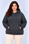 Battal Büyük Beden Üç İplik İçi Şardonlu Kapüşonlu Kanguru Cepli Kışlık Sweatshirt - Füme