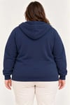 Battal Büyük Beden Üç İplik İçi Şardonlu Kapüşonlu Tam Fermuarlı Kışlık Sweatshirt - Lacivert