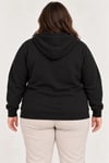 Battal Büyük Beden Üç İplik İçi Şardonlu Kapüşonlu Tam Fermuarlı Kışlık Sweatshirt - Siyah