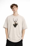 Deer - Oversize Erkek Tişört BEJ