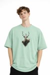 Deer - Oversize Erkek Tişört SU YESILI