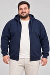 Erkek Battal Büyük Beden Üç İplik İçi Şardonlu Kapüşonlu Tam Fermuarlı Kışlık Sweatshirt - Lacivert
