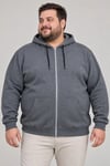 Erkek Battal Büyük Beden Üç İplik İçi Şardonlu Kapüşonlu Tam Fermuarlı Kışlık Sweatshirt - Füme
