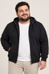Erkek Battal Büyük Beden Üç İplik İçi Şardonlu Kapüşonlu Tam Fermuarlı Kışlık Sweatshirt - Siyah