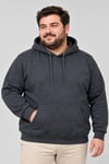 Erkek Battal Büyük Beden Üç İplik İçi Şardonlu Kapüşonlu Kanguru Cepli Kışlık Sweatshirt - Füme