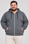 Erkek Battal Büyük Beden Üç İplik İçi Şardonlu Kapüşonlu Tam Fermuarlı Kışlık Sweatshirt - Füme