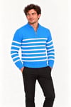 Erkek Dik Yaka Yarım Fermuarlı Çizgili Selanik Örgü Triko Kazak - Bebek Mavisi