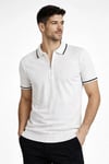 Erkek Fermuarlı Yaka Fitilli Triko Kısa Kollu Regular Fit Tişört T-shirt - Beyaz