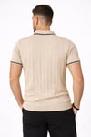 Erkek Fermuarlı Yaka Fitilli Triko Kısa Kollu Regular Fit Tişört T-shirt - Bej