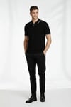 Erkek Fermuarlı Yaka Fitilli Triko Kısa Kollu Regular Fit Tişört T-shirt - Siyah