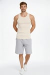 Erkek Fitilli Atlet Sıfır Yaka Slim Fit Arka Baskılı Spor Atlet - Krem