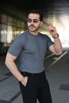 Erkek Fitilli Bisiklet Yaka Kısa Kollu Tişört